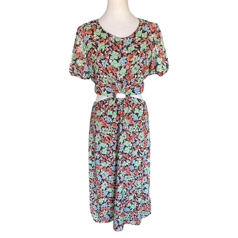 Trendyol Floral Print Cut Out Midriff Midi Dress Size 6 - Picture 3 of 12